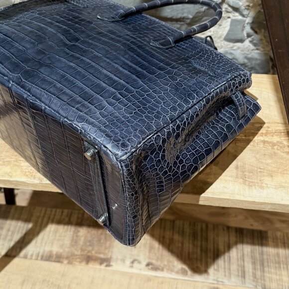 Hermès 2010 Brighton Blue Shiny Porosus Crocodile Birkin 35 Bag - Picture 12 of 16